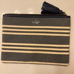 Kate Spade Cream and Navy Clutch with Zip Tassel